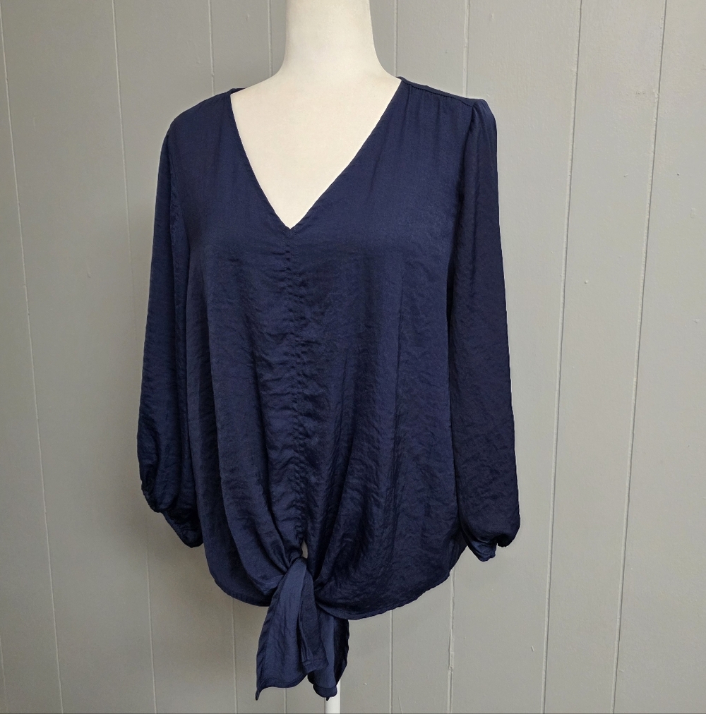 Vince Camuto Tie Front Blue Blouse Size L - Picture 3 of 10